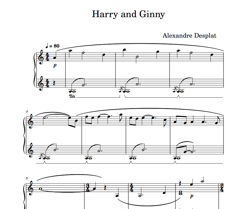 Alexandre Desplat - Harry and Ginny sheet music for piano Theme from Harry Potter